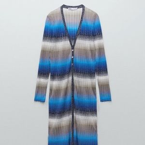 ZARA METALLIC THREAD KNIT Maxi CARDIGAN REF.1822/101 Missoni Style BLUE SILVER L